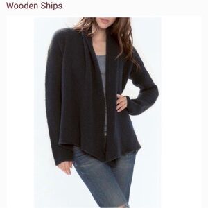 WOODEN SHIPS Anthro Black Open Knit Drop Shoulder Cardigan Mohair Wool XS/S